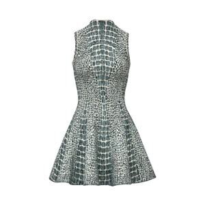 Alaia Green Jacquard 'Skater' Sleeveless High Neck Mini Dress Size XS